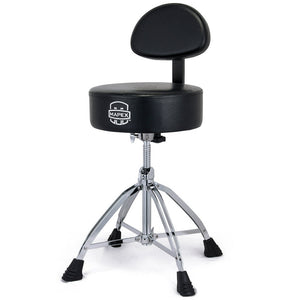 Mapex T870 4-Leg Leather Round Cushion Throne w// Backrest, Double Braced, Black-Easy Music Center