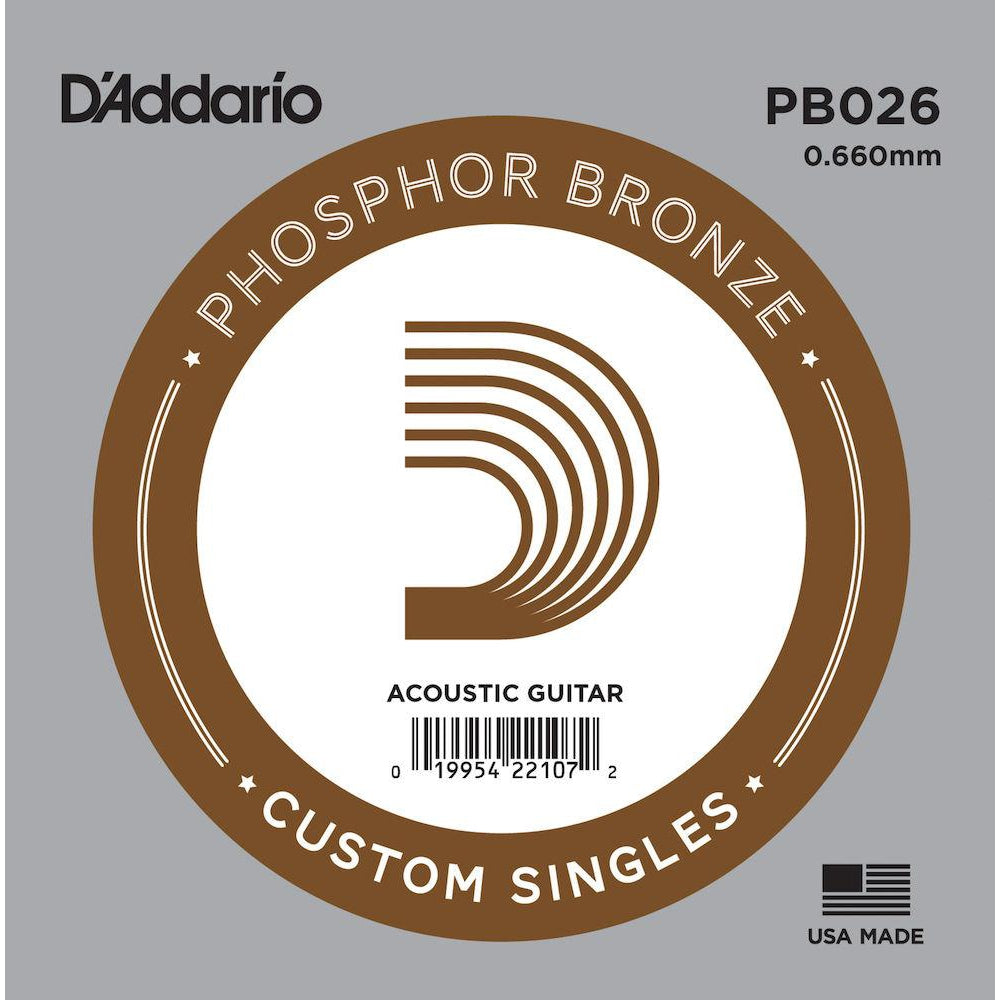D'Addario PB026 Phosphor Bronze Wound Acoustic Guitar Single String, .026-Easy Music Center