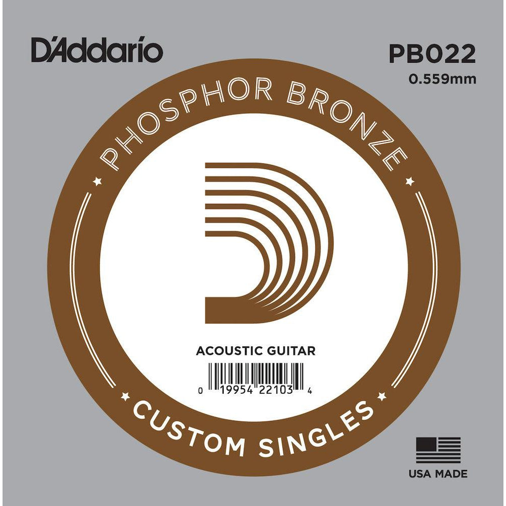 D'Addario PB022 Phosphor Bronze Wound Acoustic Guitar Single String, .022-Easy Music Center